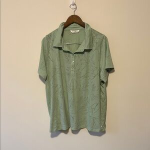 Penningtons Light Sage Short Sleeve Polo with Leaf Print